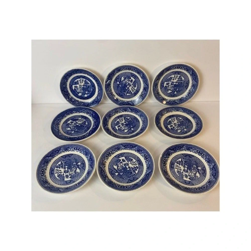 9 Willow Ware Blue Willow Saucers MIXED MAKERS Transferware Underglaze 6 Inch